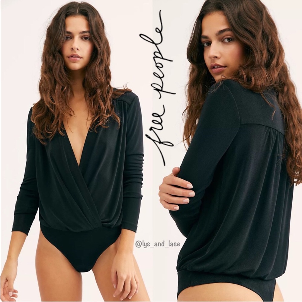 NEW Free People Turnt Plunge Neck Bodysuit Black - Size Large